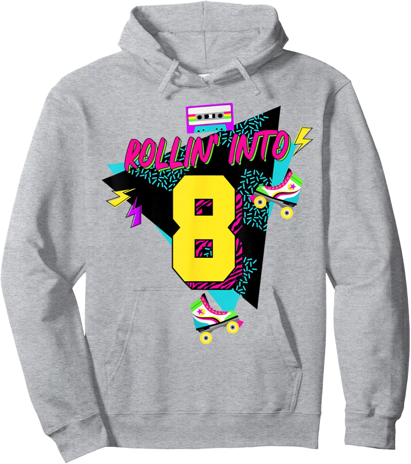 Rolling Into 8 Years Old Roller Skating Girl 8th Birthday Hoodie - Hoodie | Ash