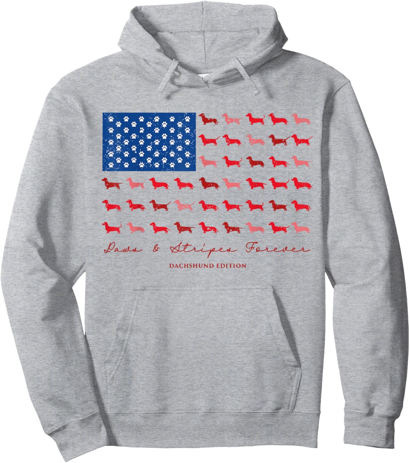 Paws and Stripes Forever Dachshund American Flag 4th of July Hoodie - Hoodie | Ash