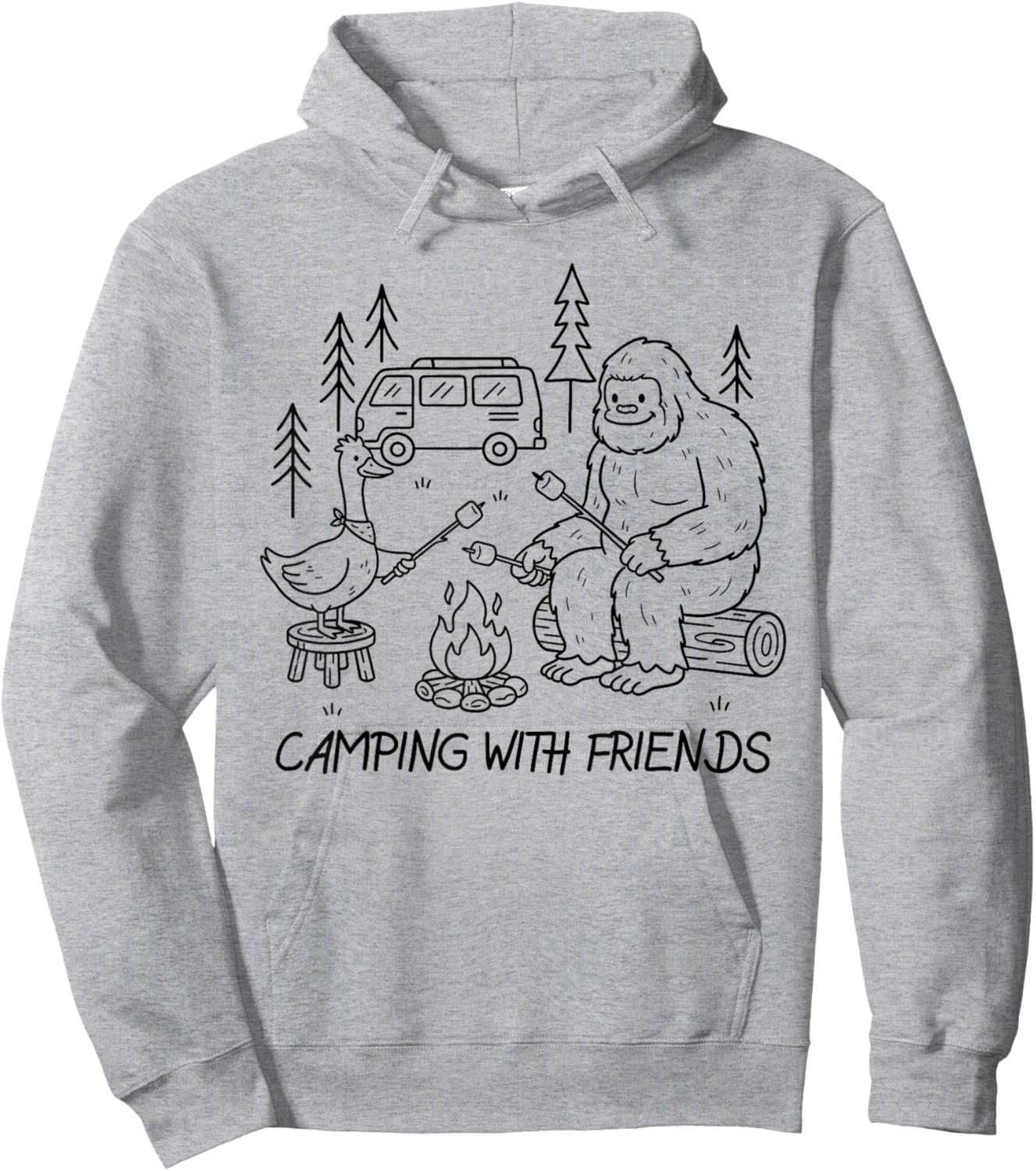 Go Outdoor Camper Bigfoot Silly Goose Camping with Friends Hoodie - Hoodie | Ash