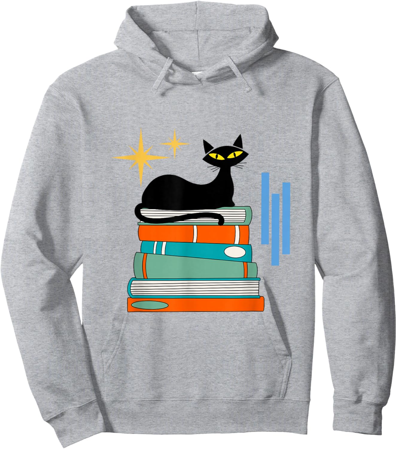 Cat and Books Retro Midcentury Mid Century Aesthetic Hoodie - Hoodie | Ash