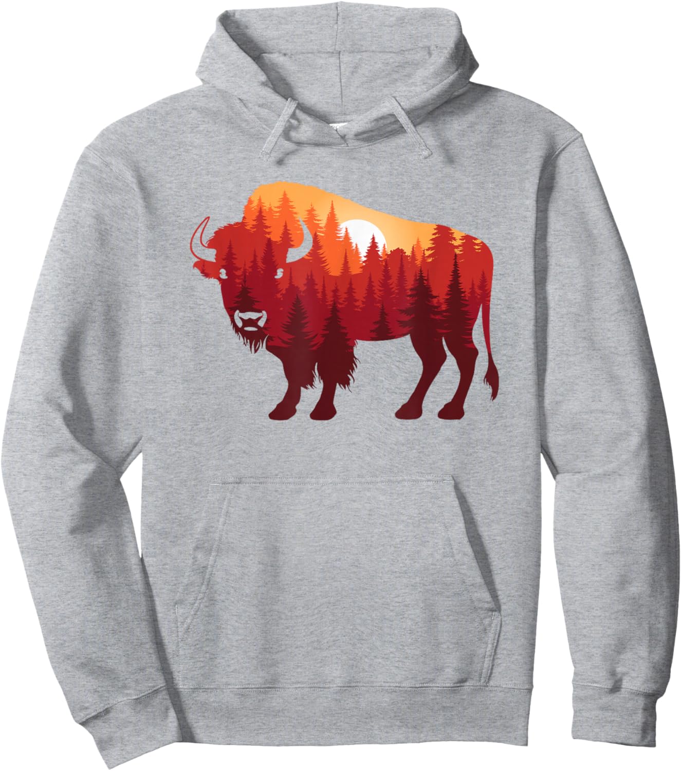 Buffalo Landscape Pine Tree Nature Bison Men Women Hoodie - Hoodie | Ash