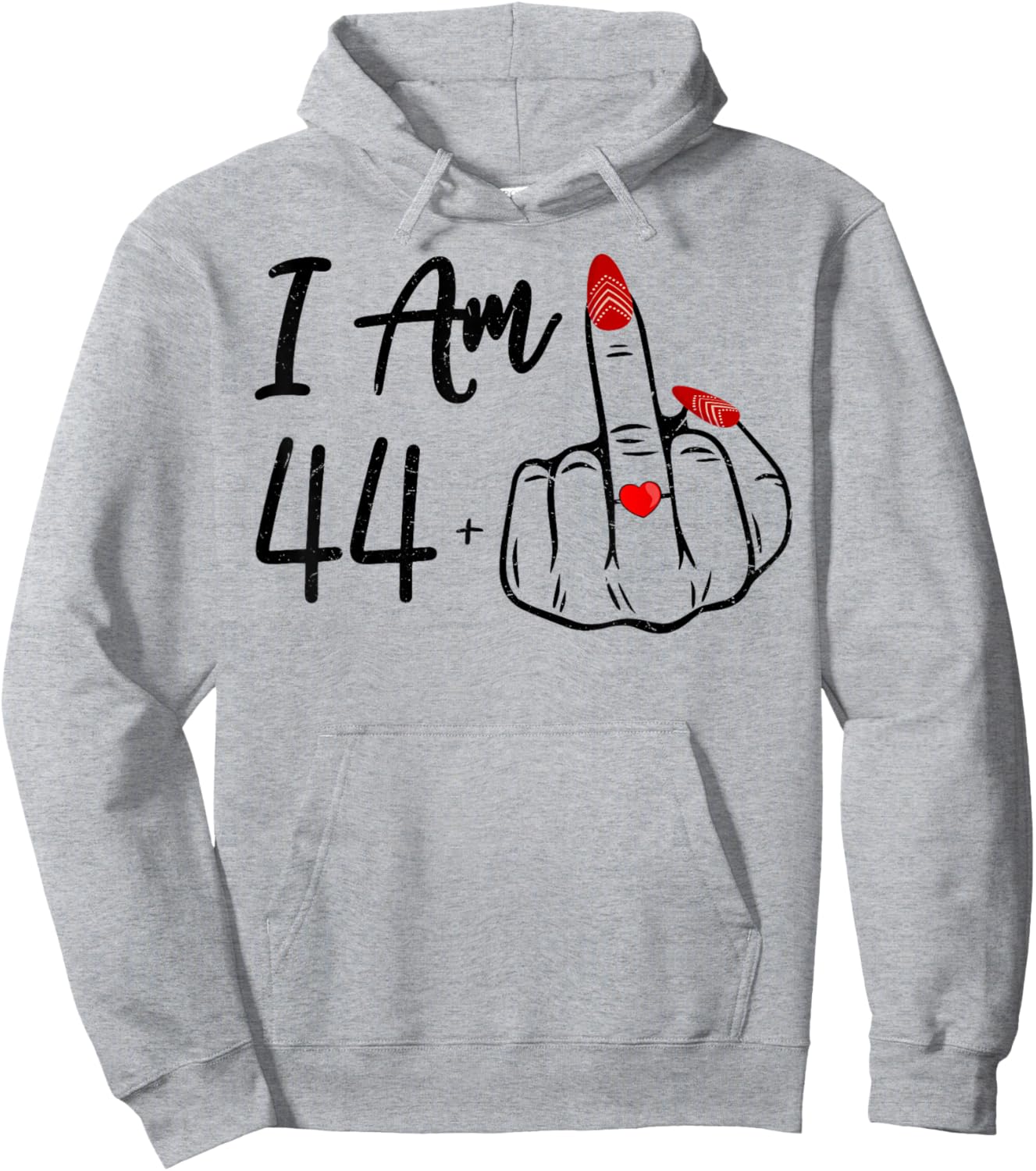 I Am 44 Plus 1 Middle Finger 45th Women Birthday Ring Heart Hoodie - Hoodie | Ash
