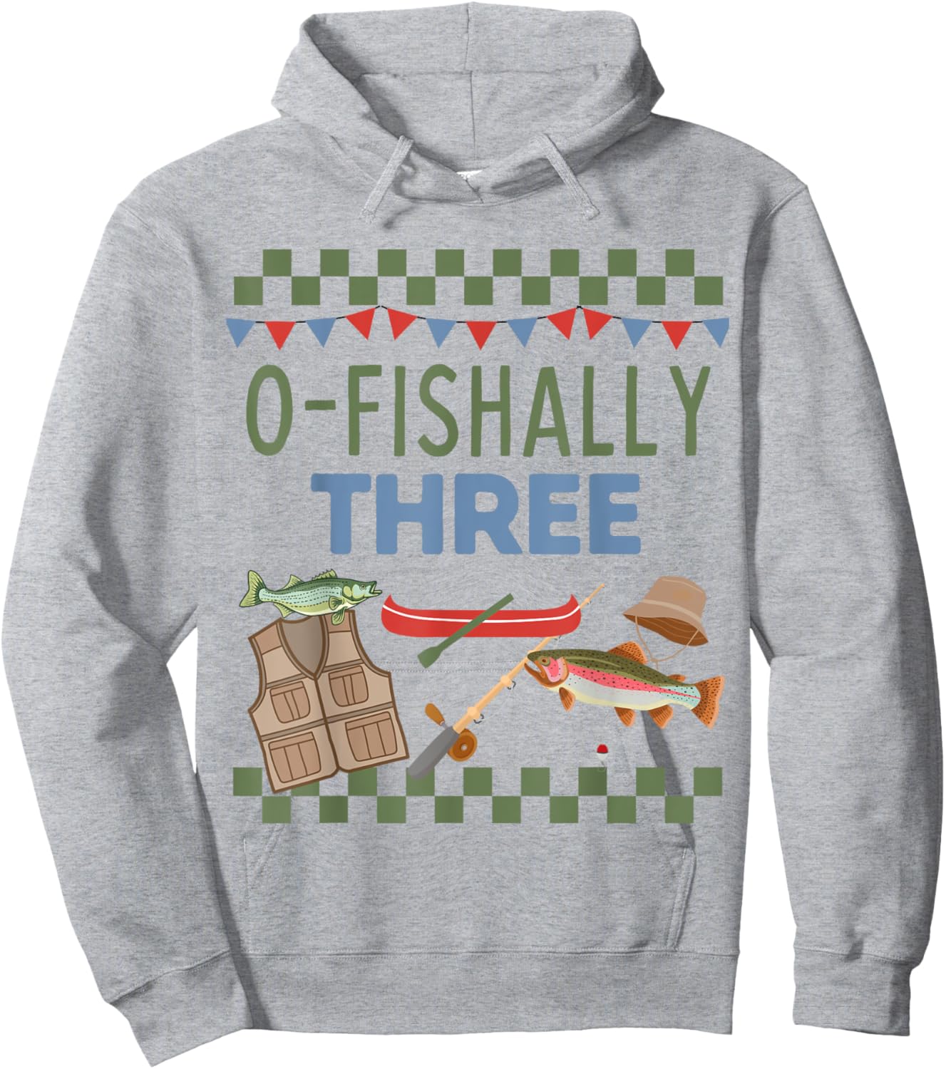 O-Fishally Three Boys Third Birthday Matching Fishing Themed Hoodie - Hoodie | Ash