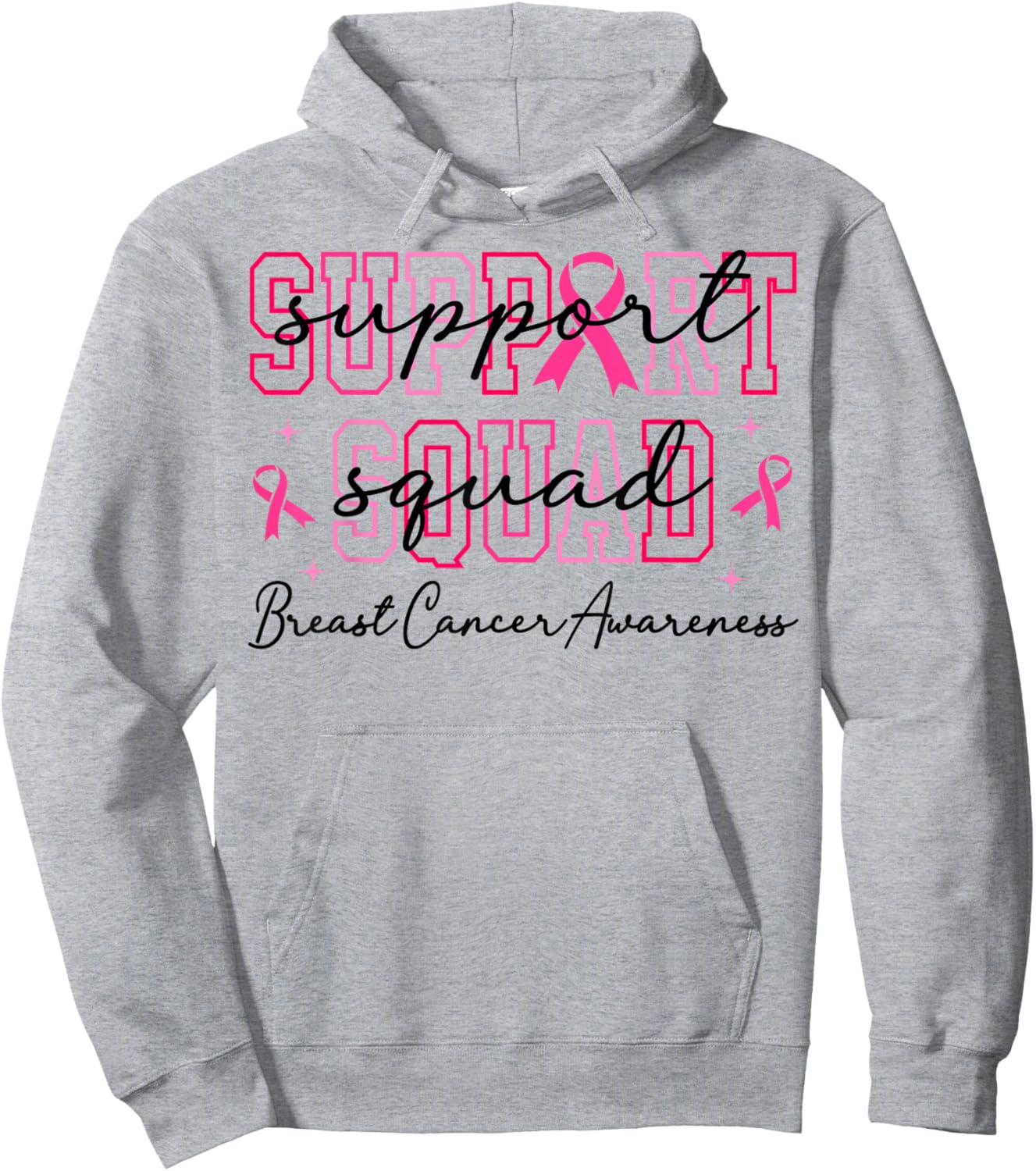 Support Squad Pink Breast Cancer Awareness Ribbon Hoodie - Hoodie | Ash