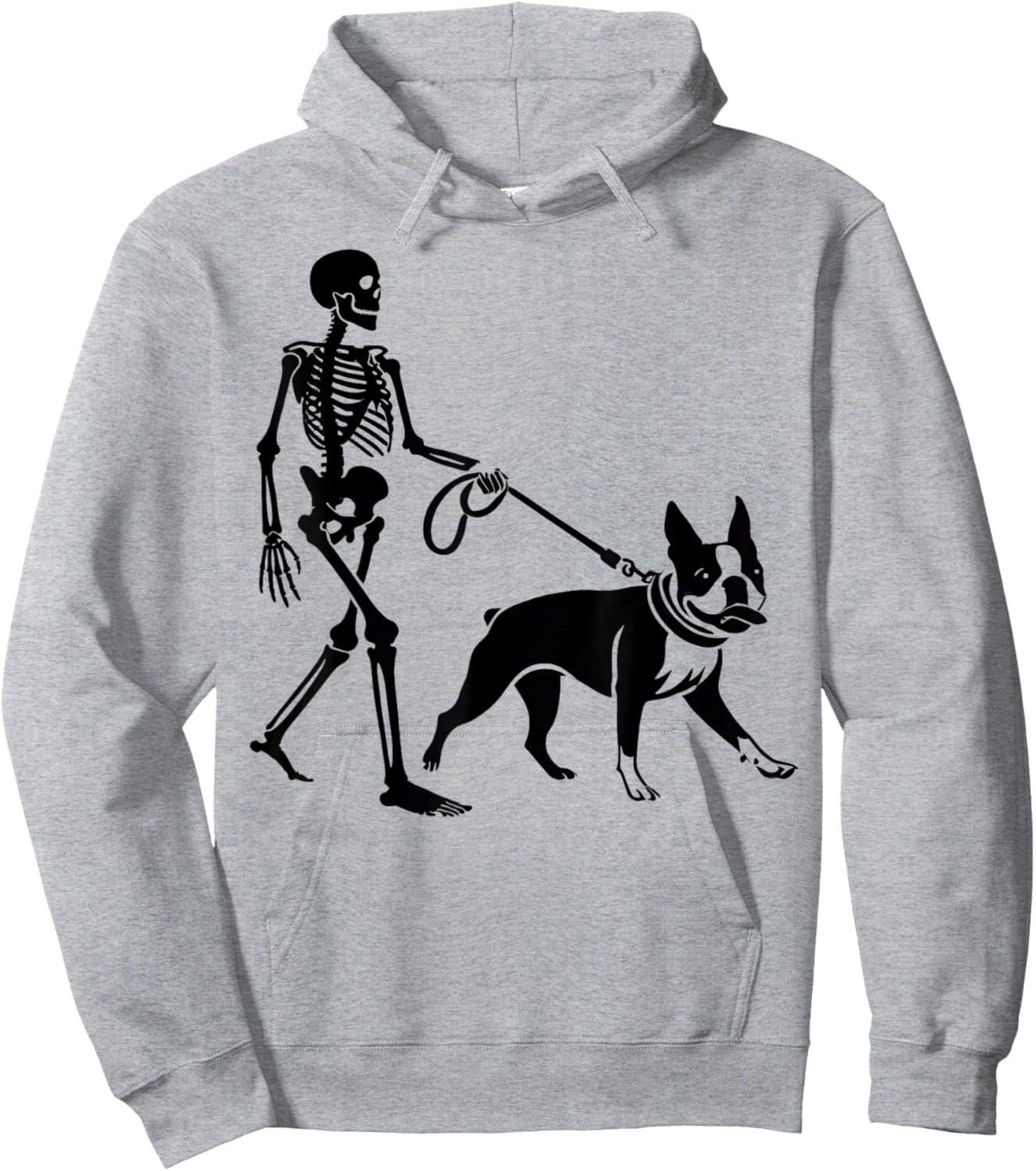 Funny Halloween Skeleton Walking Boston Terrier Dog Lover Hoodie - Hoodie | Ash