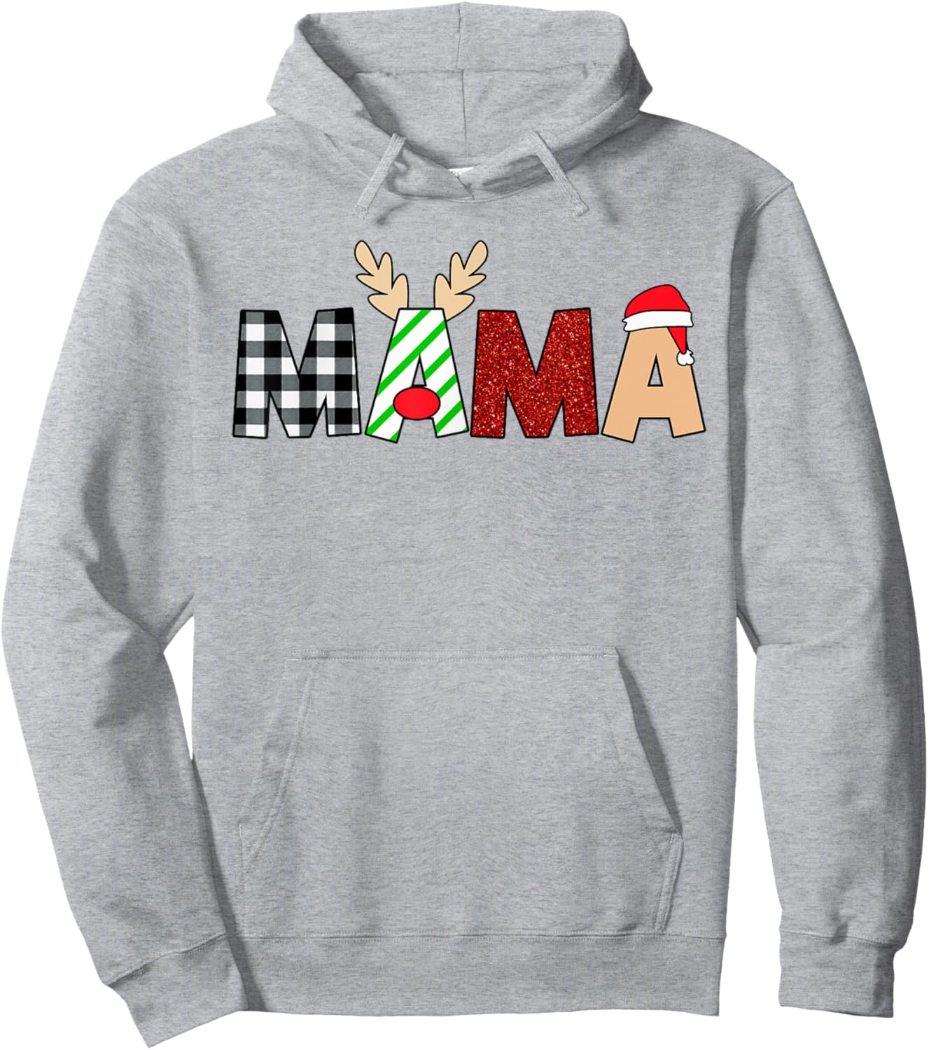 Mama Santa Christmas Family Matching Pajamas Mama Xmas Hoodie - Hoodie | Ash