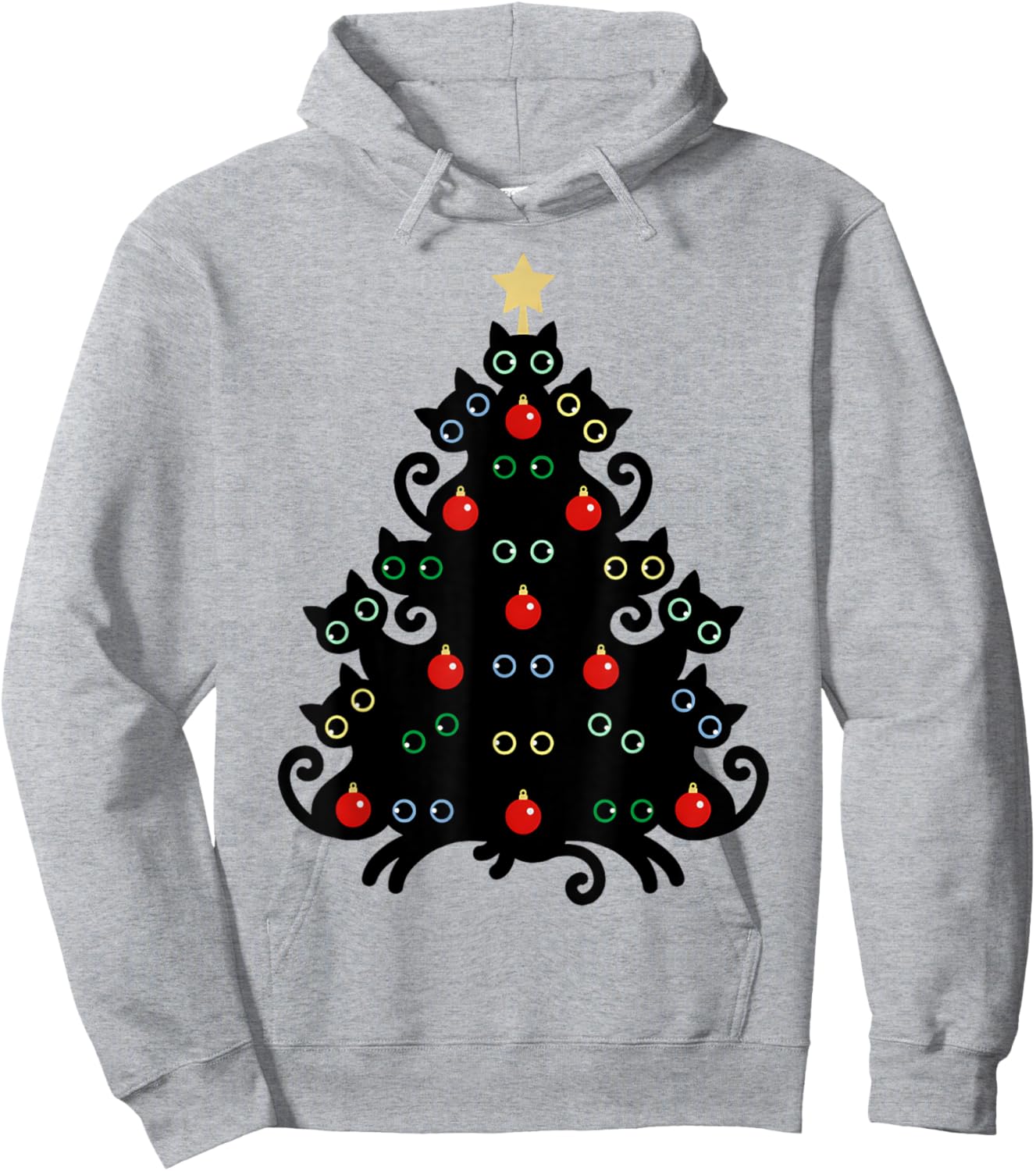 Cat Christmas Tree X-Mas Holiday Kitten Funny Black Cats Men Women Kids Hoodie - Hoodie | Ash