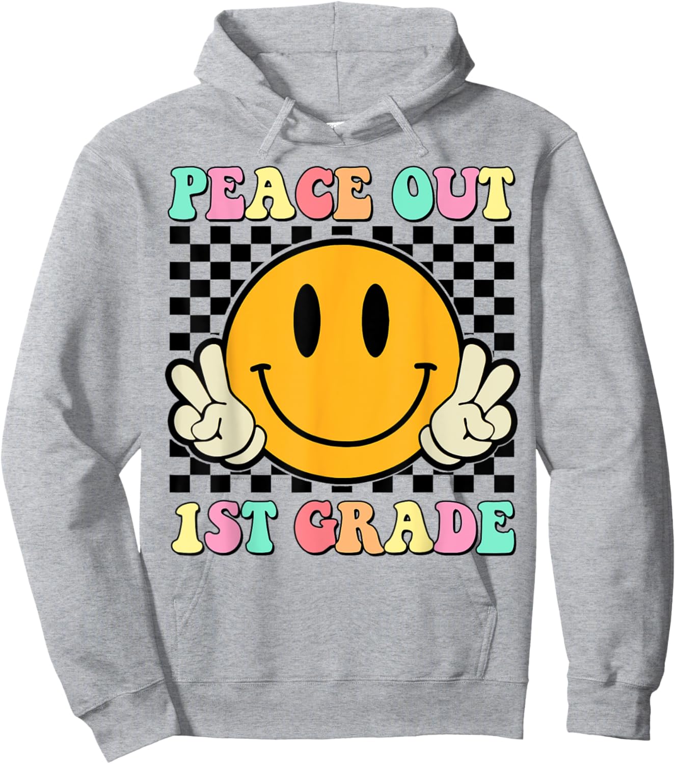 Peace Out 1st Grade Teacher Retro Smile Last Day Of School Men Women Girls Kids Hoodie - Hoodie | Ash