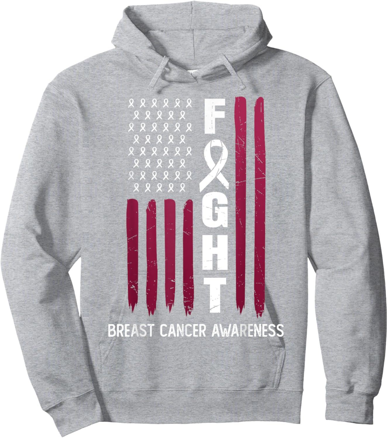 USA Pink Flag Breast Cancer Awareness Month - On Front Hoodie - Hoodie | Ash