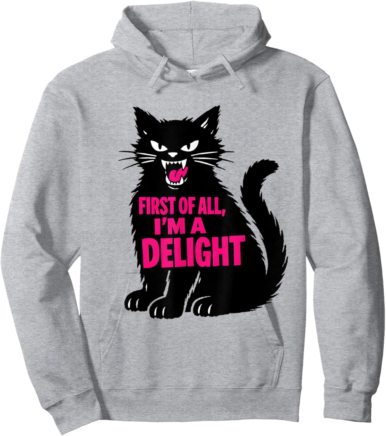 Black Cat Lover Sassy Sarcasm First of All I'm A Delight Hoodie - Hoodie | Ash