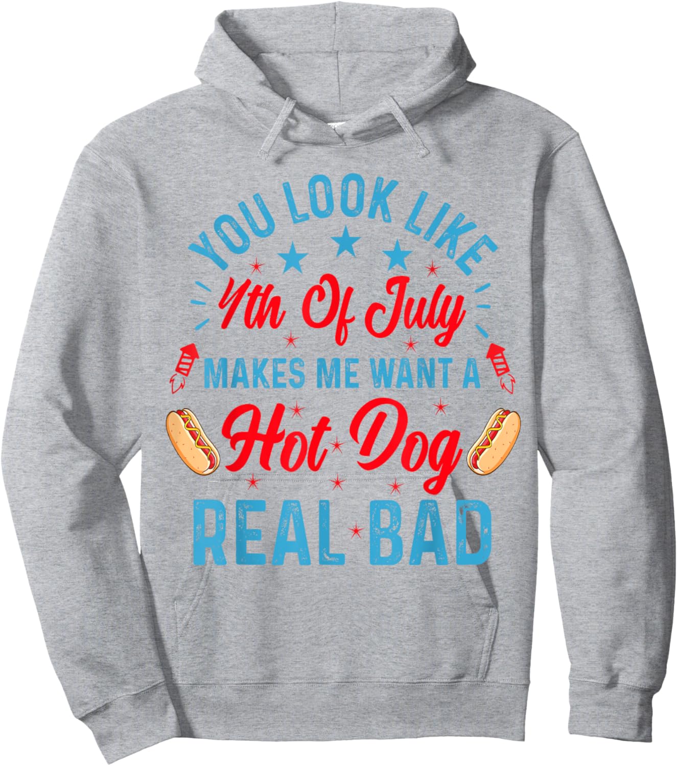 Patriotic Retro You Look Like the 4th of July Hot Dog Hoodie - Hoodie | Ash