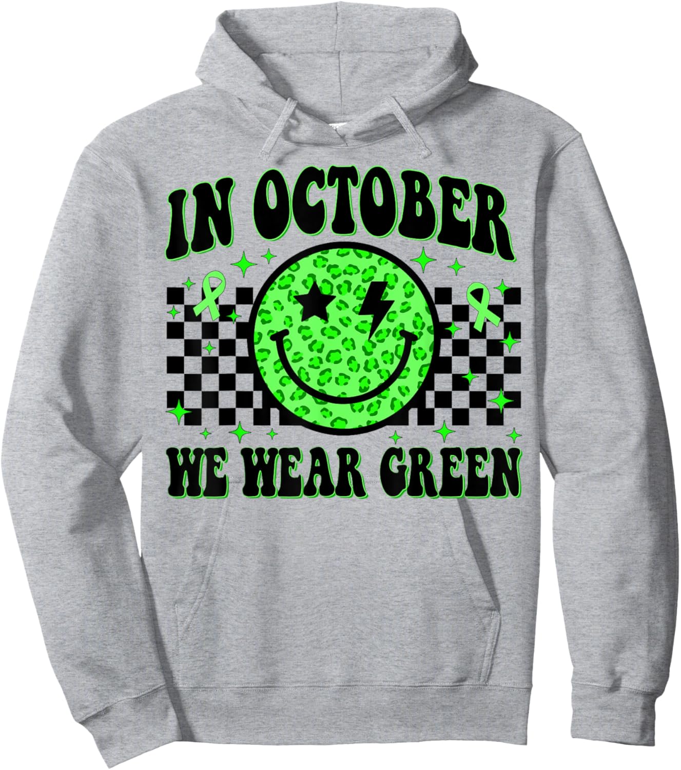 In October We Wear Green Ribon Smile Face Dwarfism Awareness Hoodie - Hoodie | Ash