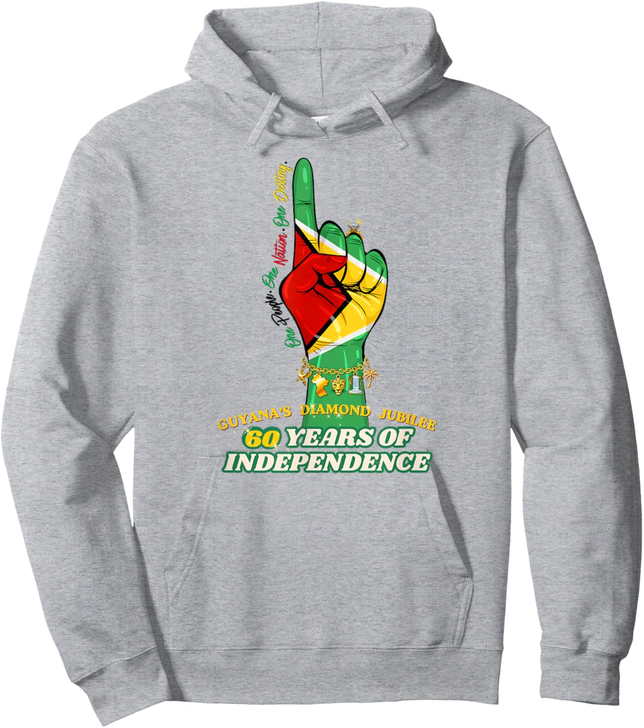 Celebrating 60 Years of Independence Guyana Diamond Jubilee Hoodie - Hoodie | Ash
