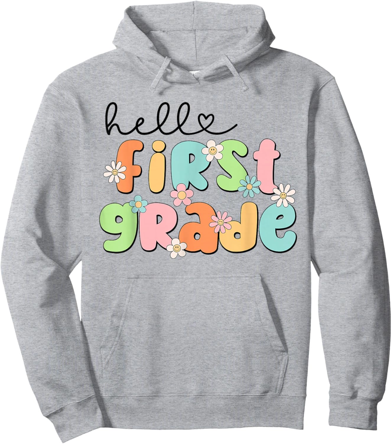 Hello 1st Grade Back to School Groovy Teacher Kids Girls Hoodie - Hoodie | Ash