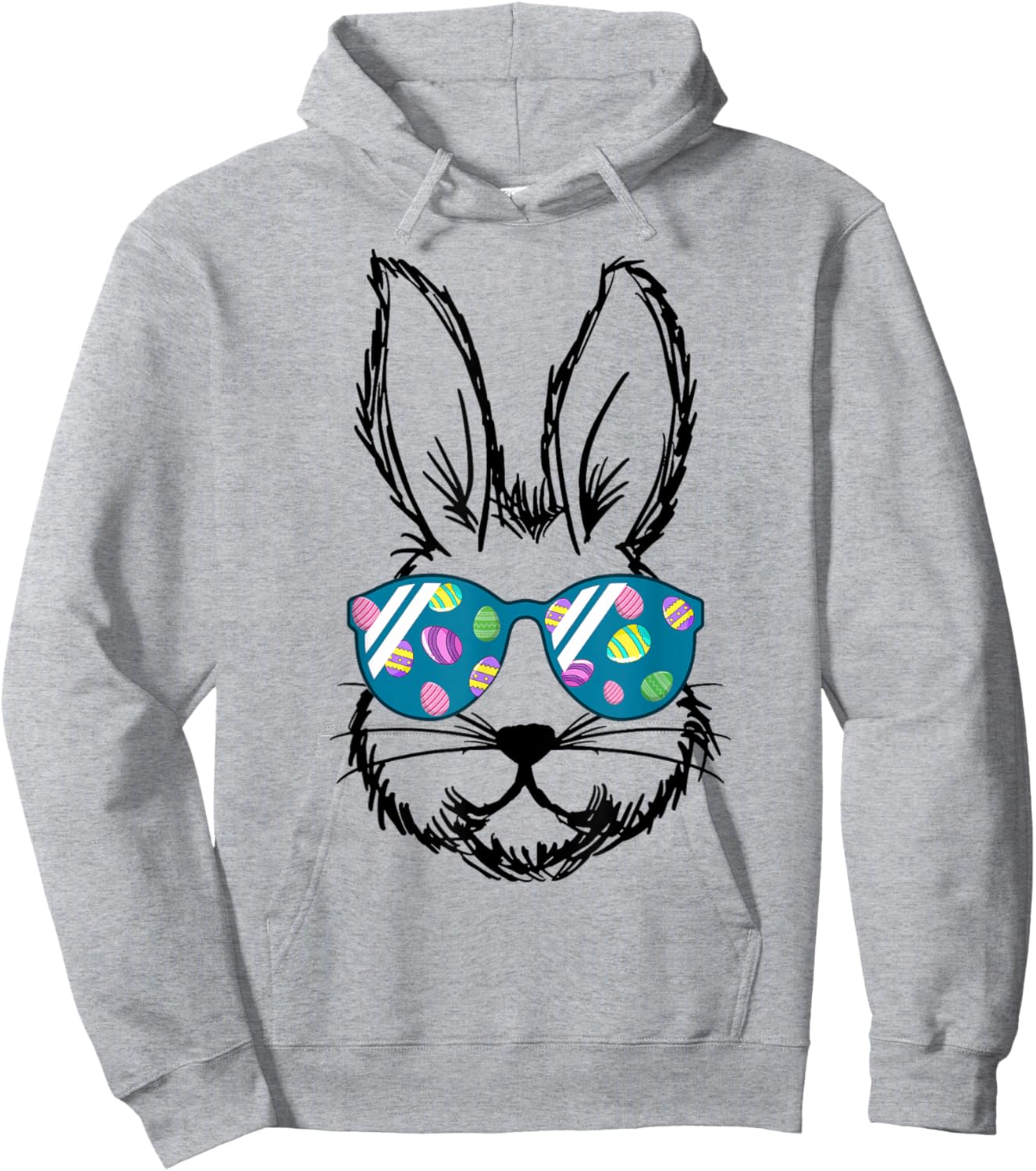 Happy Easter Day Egg Bunny Face with Sunglasses Boys Men Hoodie - Hoodie | Ash