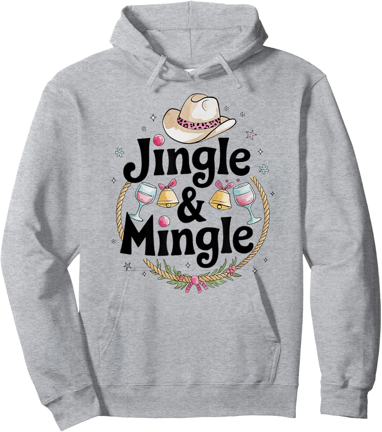 Cowgirl Christmas Party Pink Happy Hour Jingle & Mingle Hoodie - Hoodie | Ash