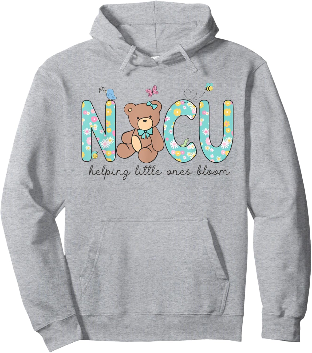 NICU Bear Spring NICU Nurse Helping Little Ones Bloom Work Hoodie - Hoodie | Ash