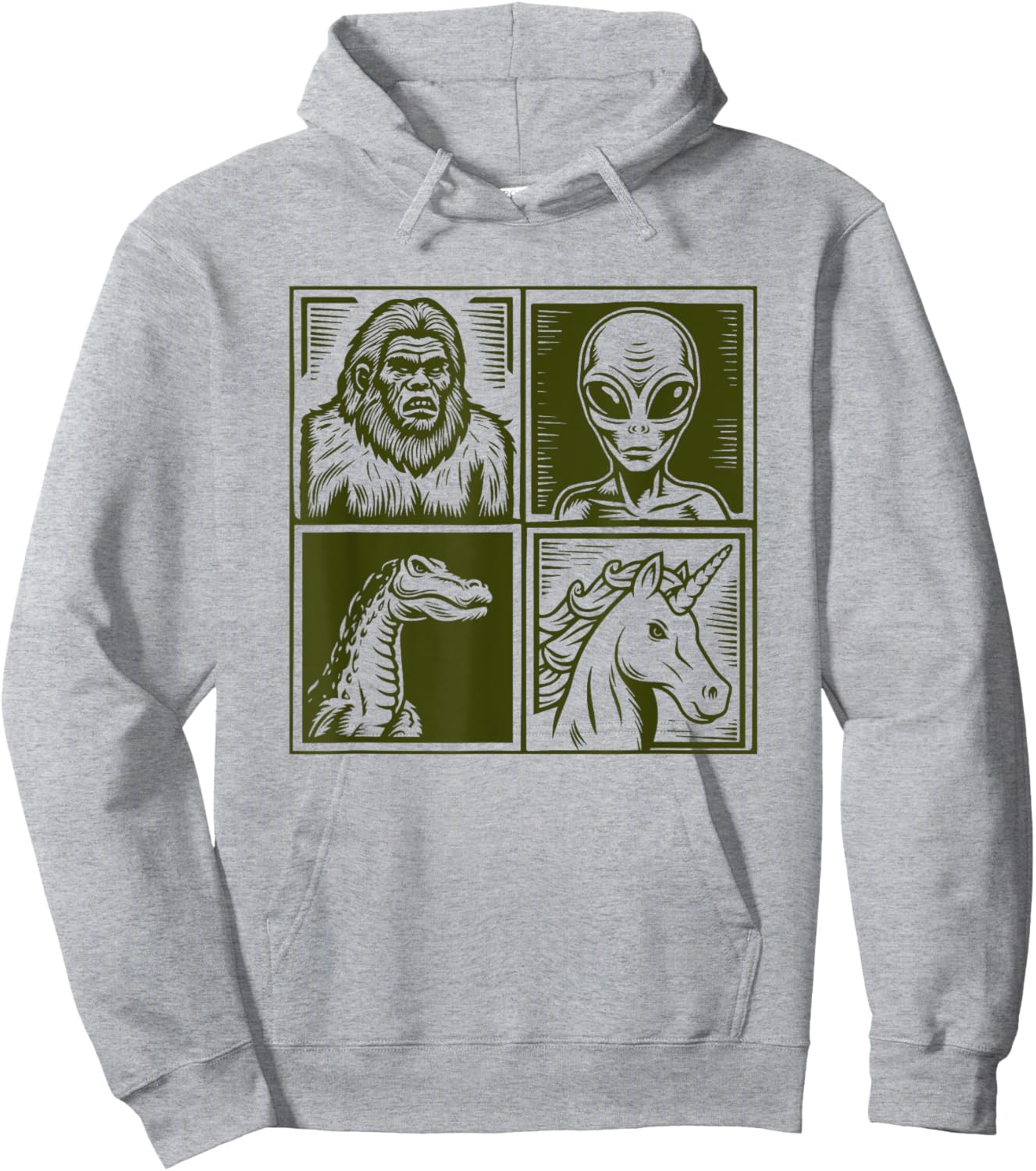 Cryptid Bigfoot Unicorn Alien Lock Ness Pop Art Style Art Hoodie - Hoodie | Ash