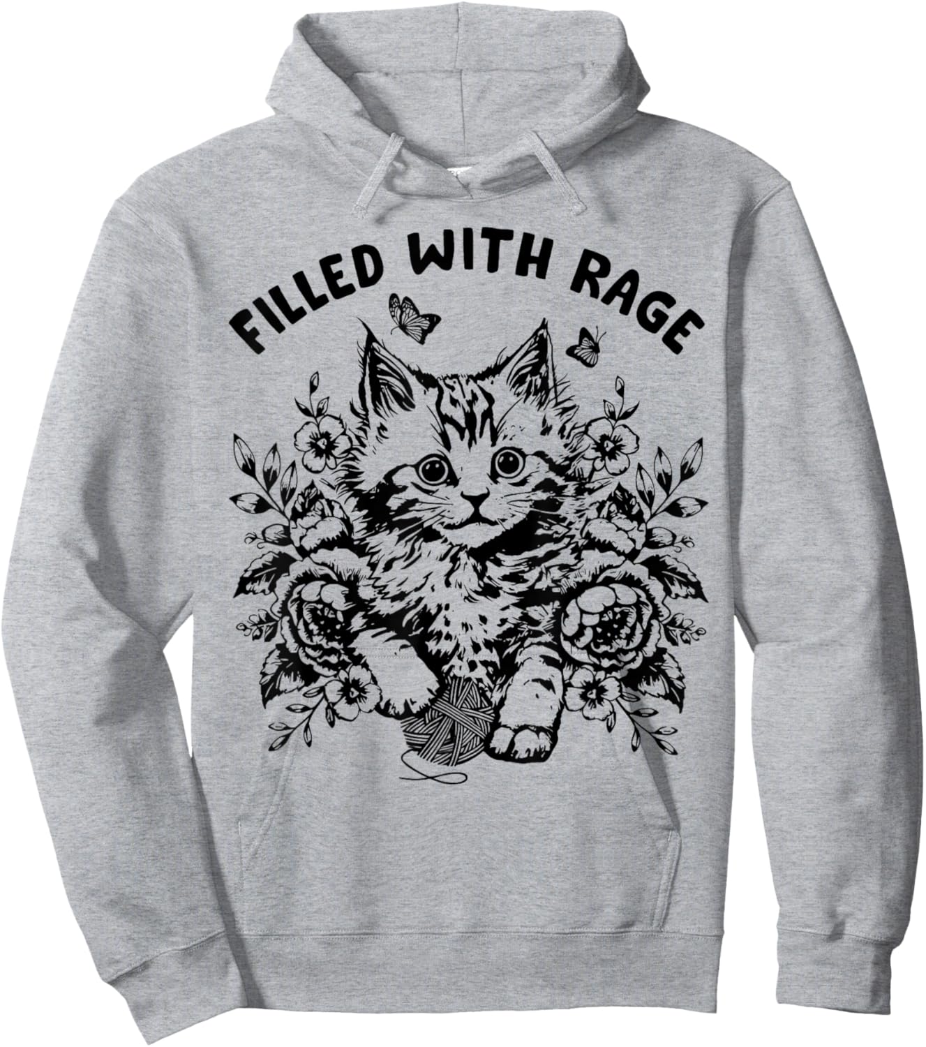 Funny Cat Filled With Rage Mental Health Meme Cat Lover Hoodie - Hoodie | Ash