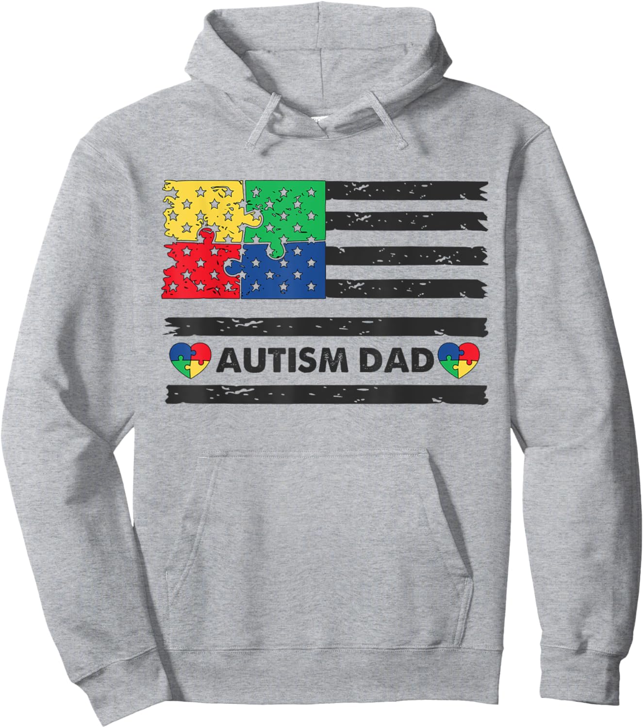 Autism Dad American Flag USA Hoodie - Hoodie | Ash