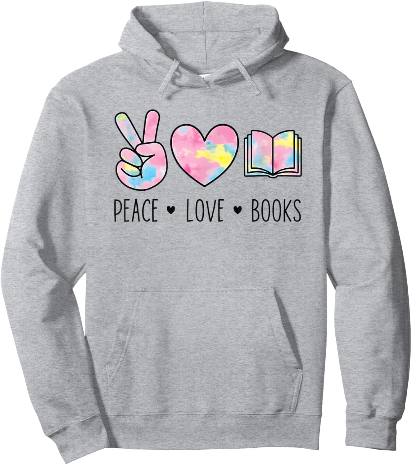 Peace Love Books Pastel Reading Heart Art for Book Lovers Hoodie - Hoodie | Ash