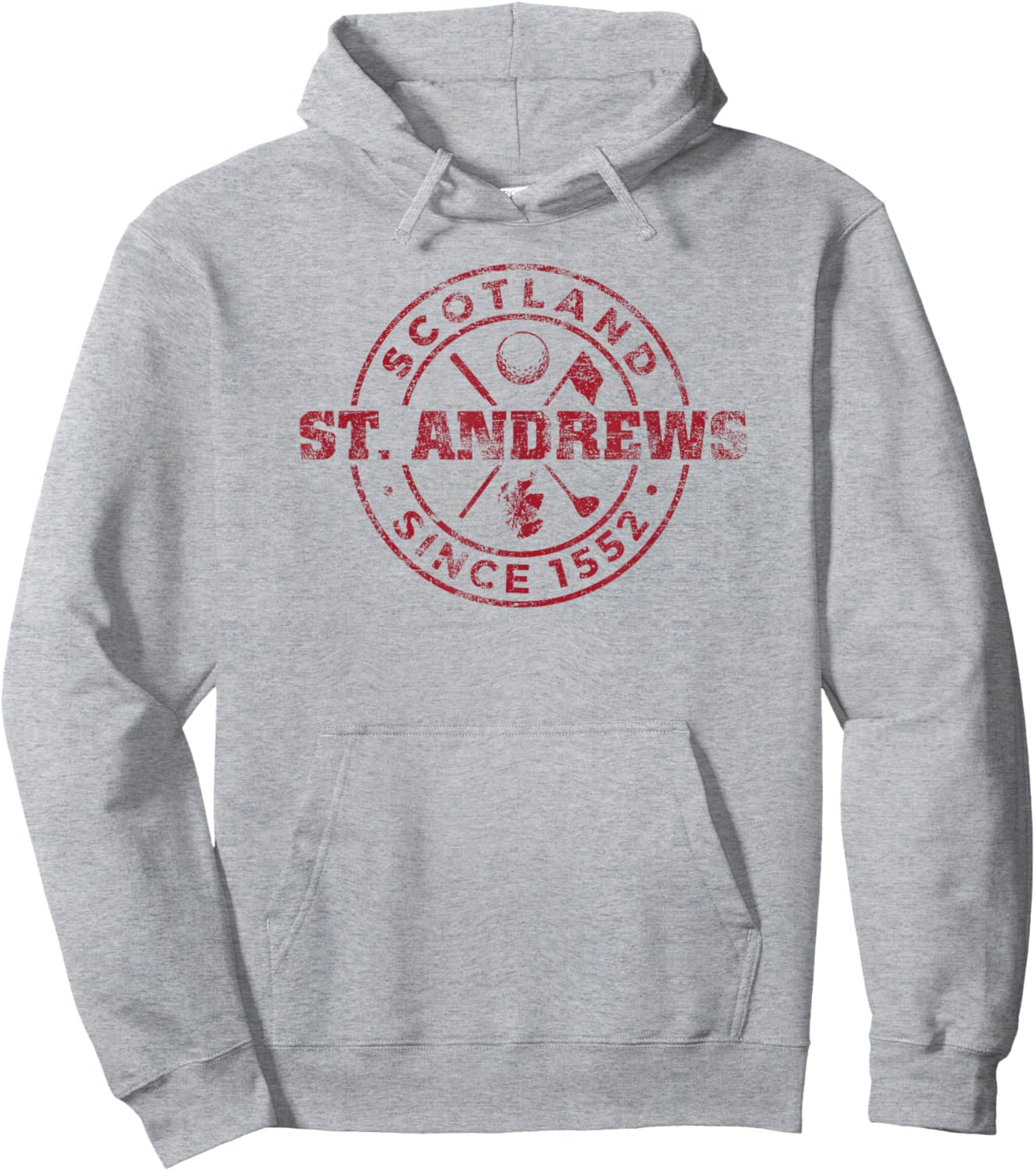 St. Andrews Scotland Golf 1552 Cardinal Imprint Distressed Hoodie - Hoodie | Ash