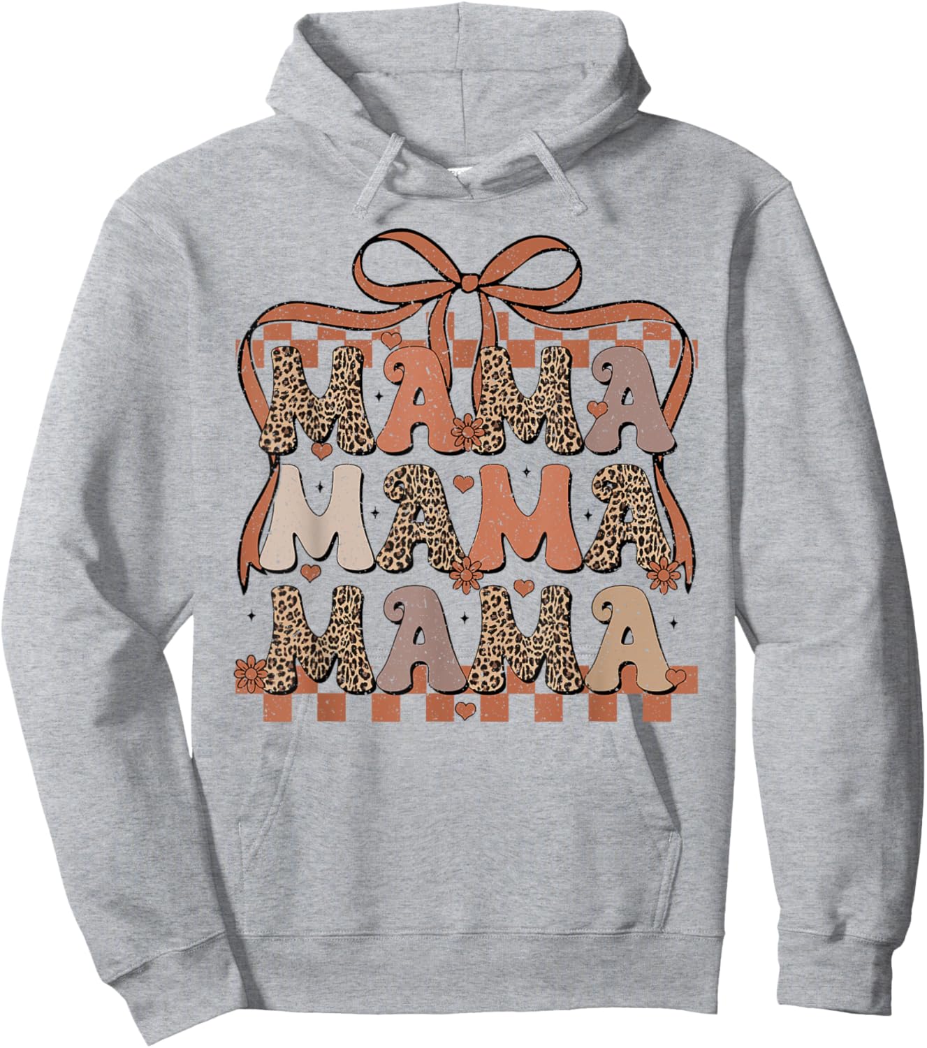 Retro Mama Coquette Bows Checkered Leopard Mom Mother's Day Hoodie - Hoodie | Ash