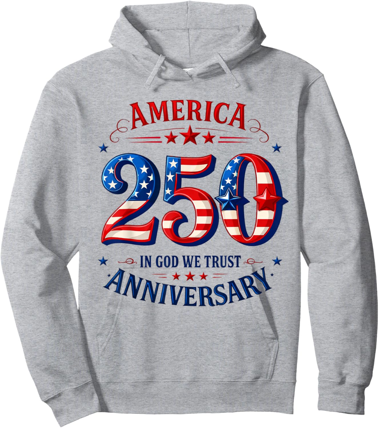 USA 250 in God We Trust Patriotic Design Hoodie - Hoodie | Ash