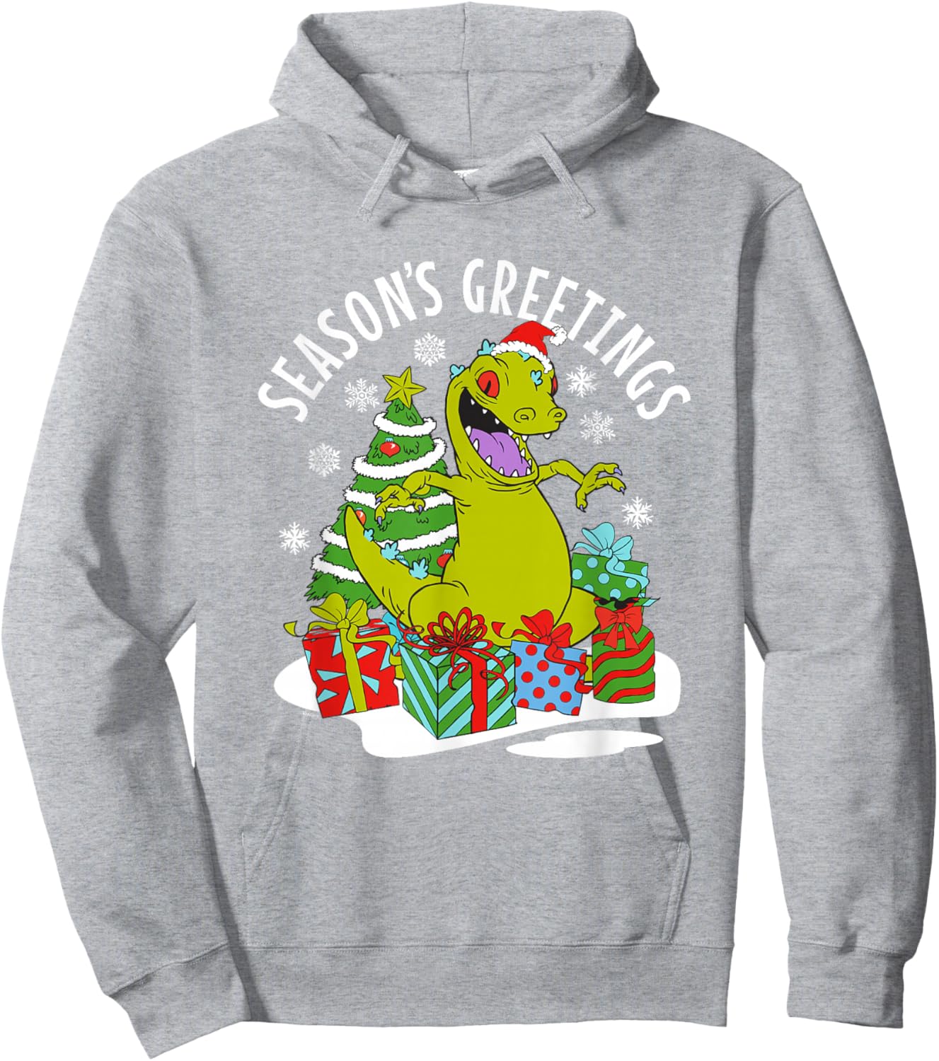 Rugrats Christmas Season's Greetings Happy Reptar Poster Hoodie - Hoodie | Ash