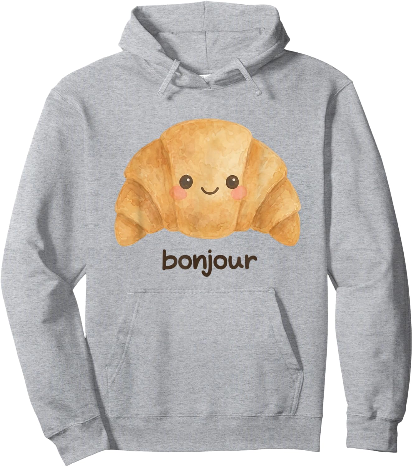 Kawaii Croissant Happy Face Pastry Lover Hoodie - Hoodie | Ash