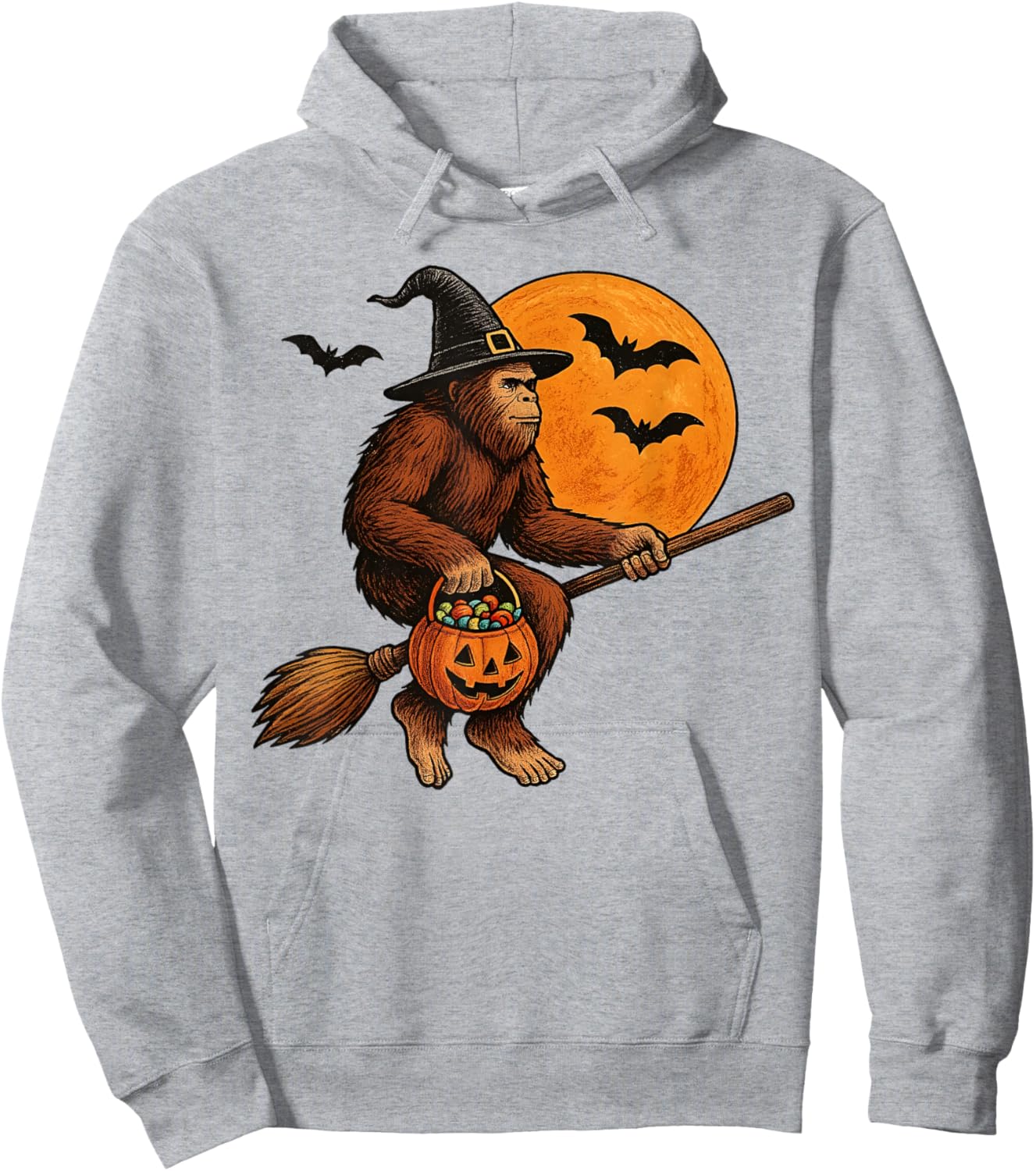 Bigfoot Sasquatch Witch Hat Pumpkin Halloween Men Hoodie - Hoodie | Ash