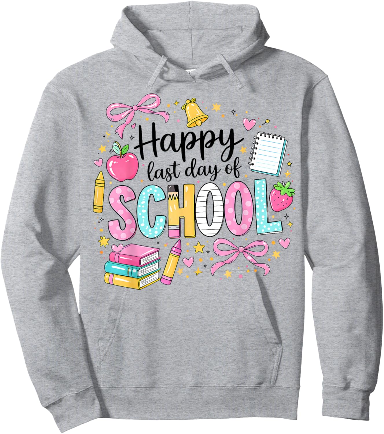 Happy Last Day of School Girls Coquette Bow Teachers Student Hoodie - Hoodie | Ash