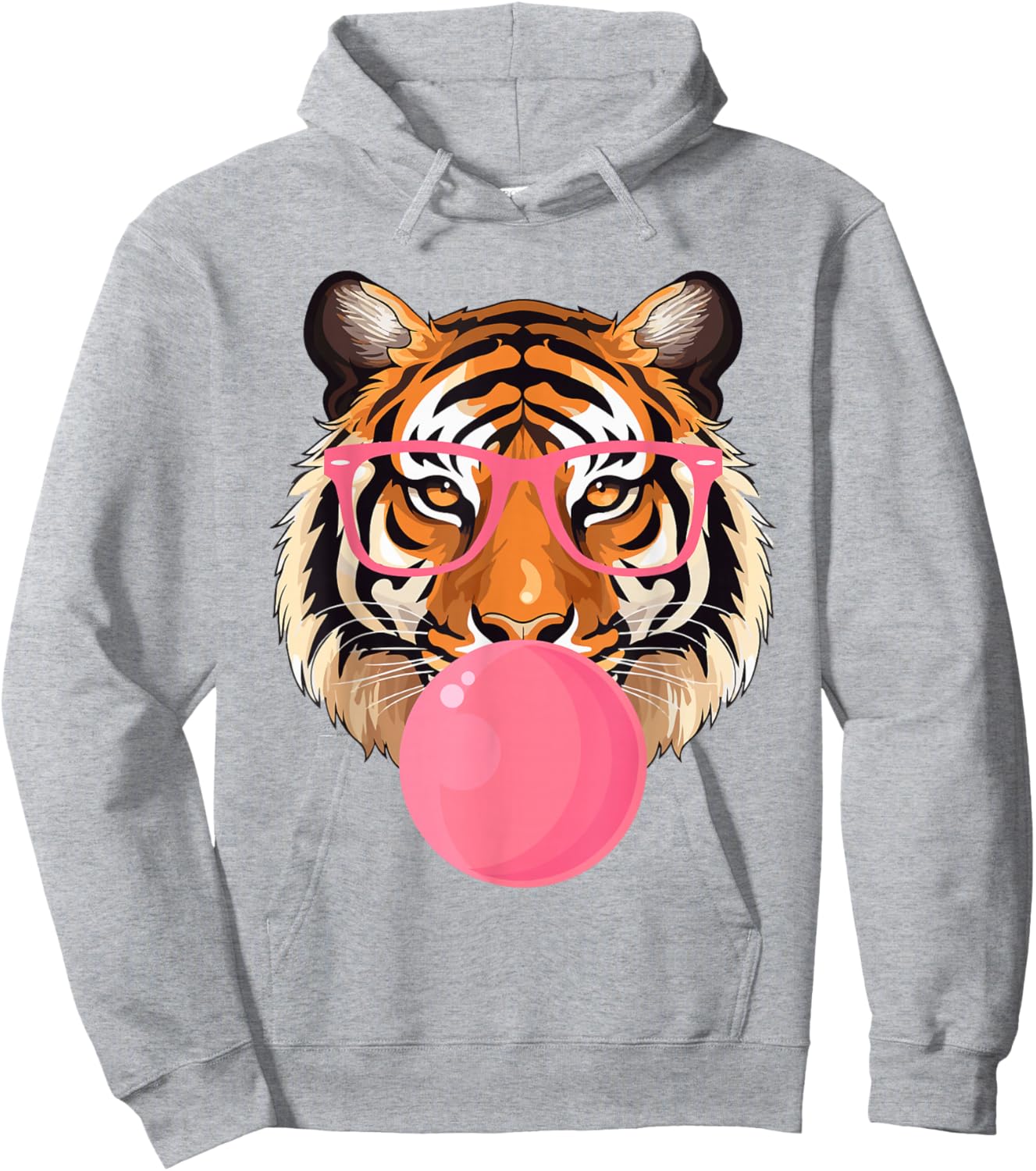 Funny Tiger Glasses Blowing Bubble Gum Cute Tiger Face Hoodie - Hoodie | Ash