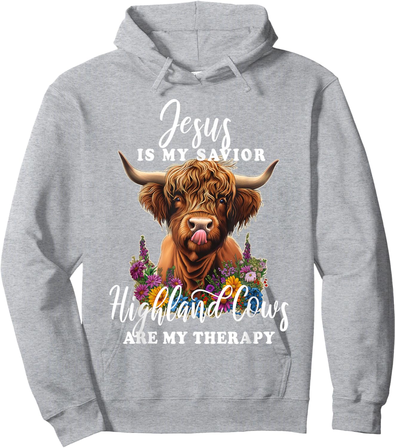 Highland Cow Jesus Christian Religious Highland Cow Hoodie - Hoodie | Ash