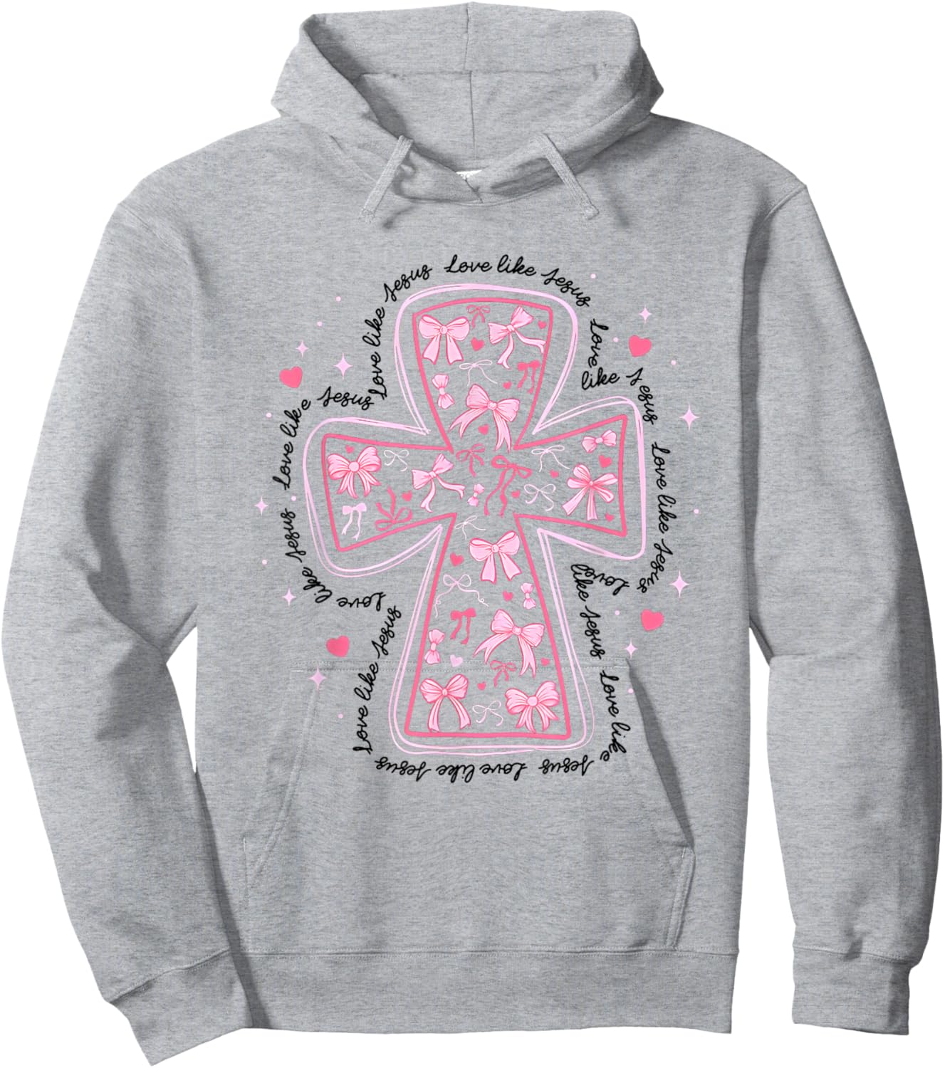 Love Like Jesus Coquette Heart Cross Christian Valentine Hoodie - Hoodie | Ash