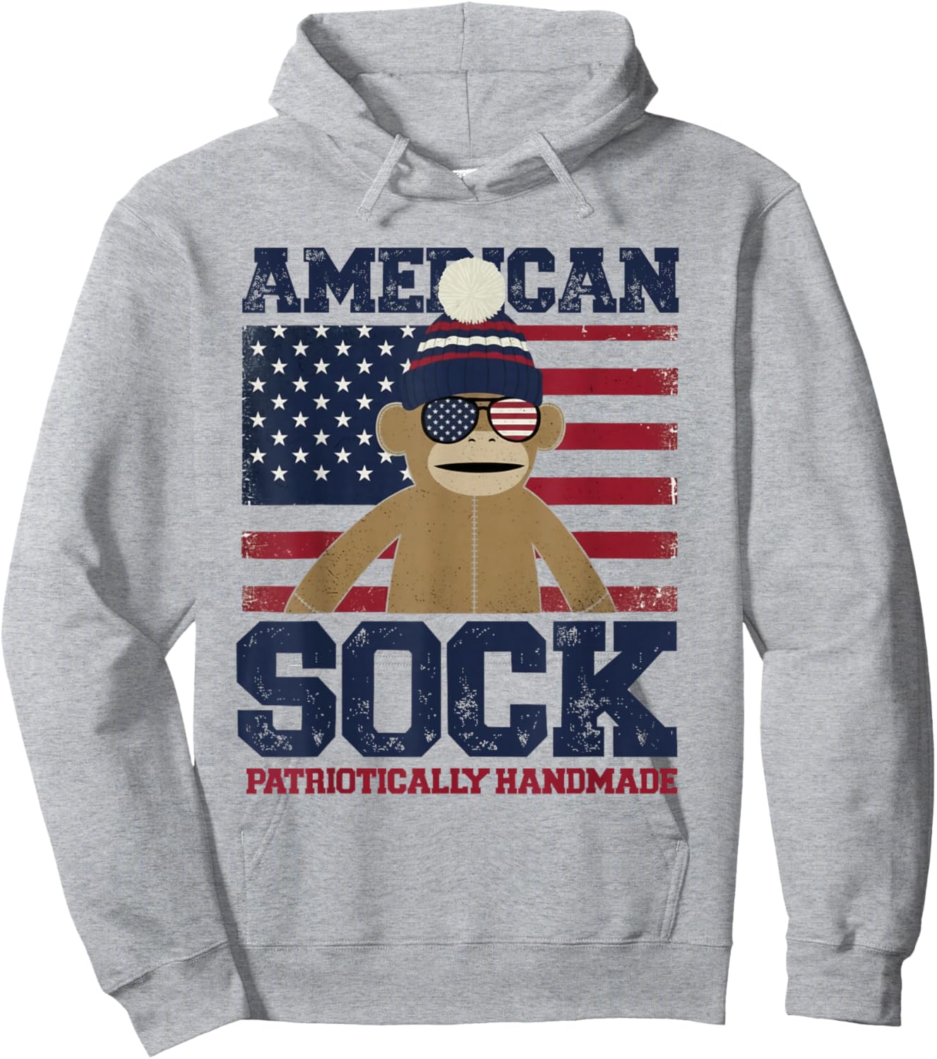 American Sock– Patriotic Sock Monkey Graphic Hoodie - Hoodie | Ash