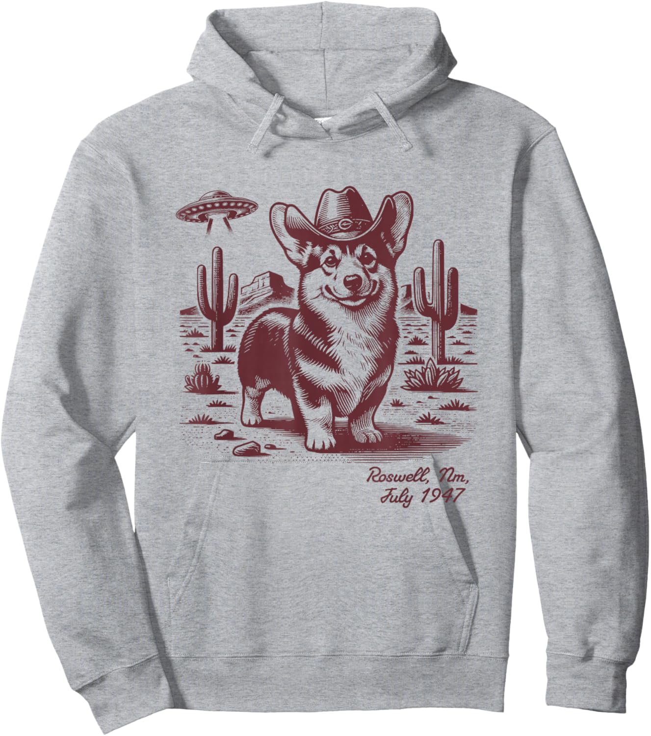 Retro 90s Cowgirl Western Cowboy Corgi Ufo Alien Hoodie - Hoodie | Ash