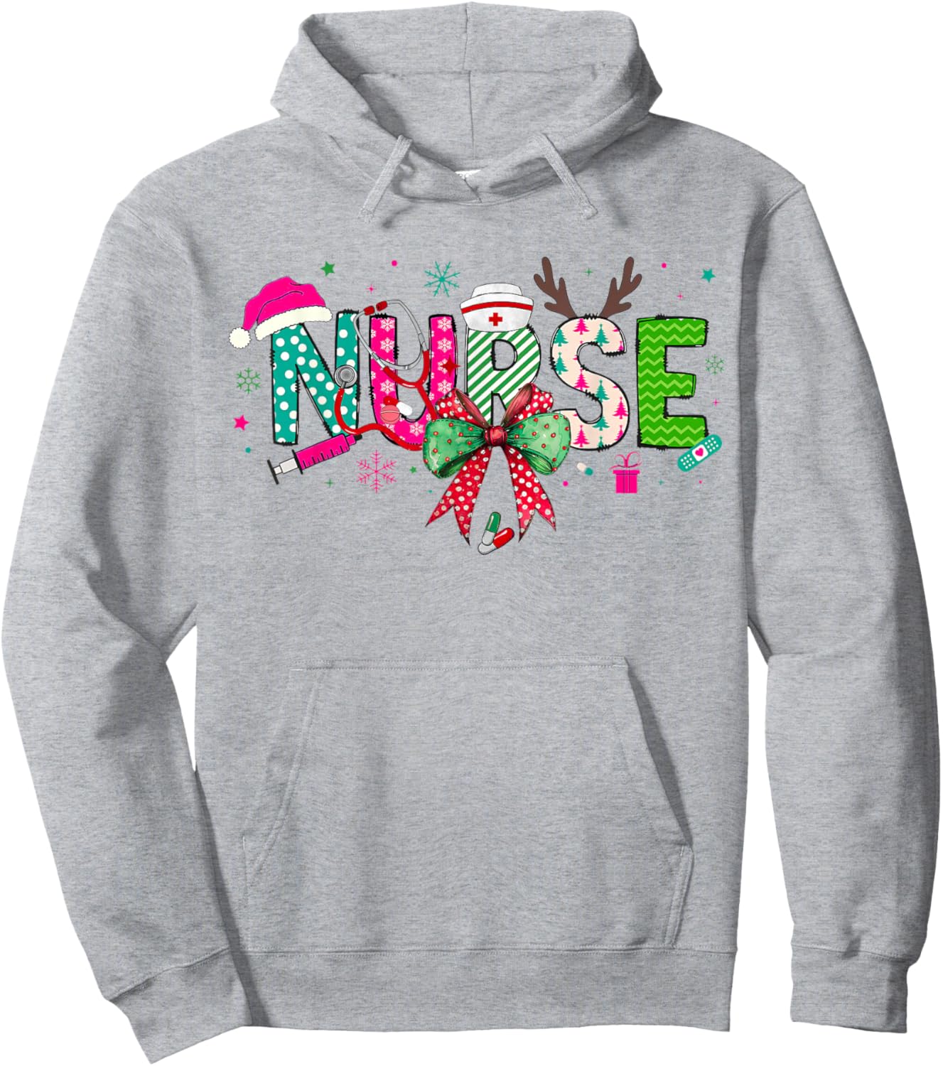 Christmas Nurse Stethoscope Xmas Coquette Bow Nursing School Hoodie - Hoodie | Ash