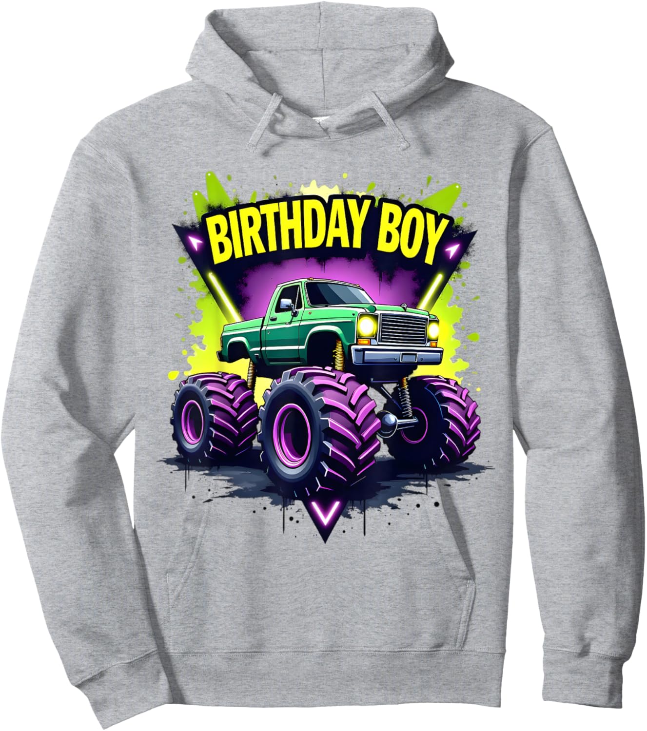 Birthday Boy Monster Truck Birthday Party Kids Boys Hoodie - Hoodie | Ash