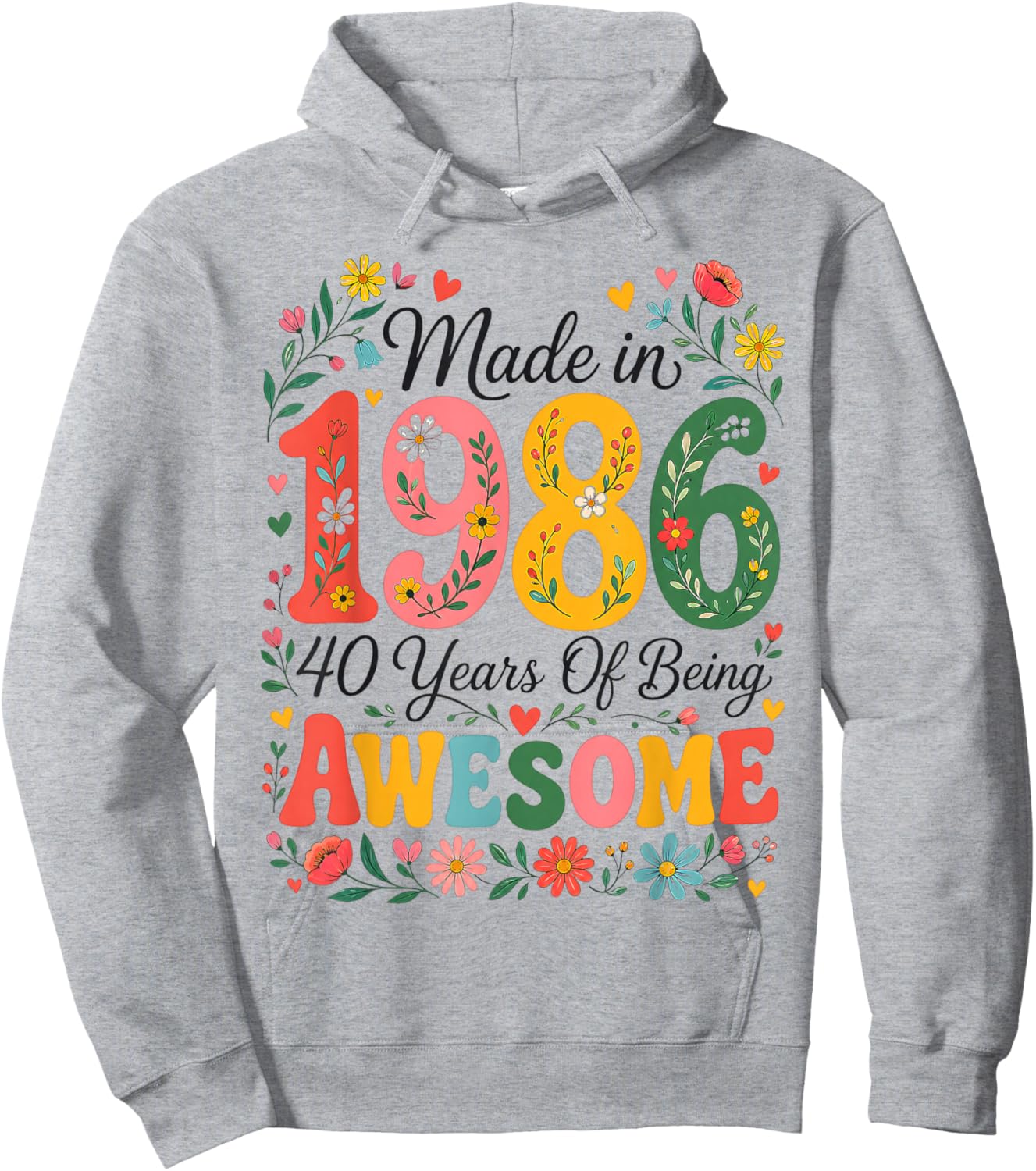 40 Year Old Made in 1986 Retro Floral 40th Birthday Women Hoodie - Hoodie | Ash