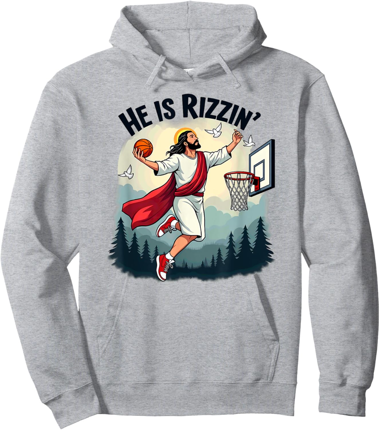 He Is Rizzin Easter Jesus Playing Basketball Hoop Hoodie - Hoodie | Ash