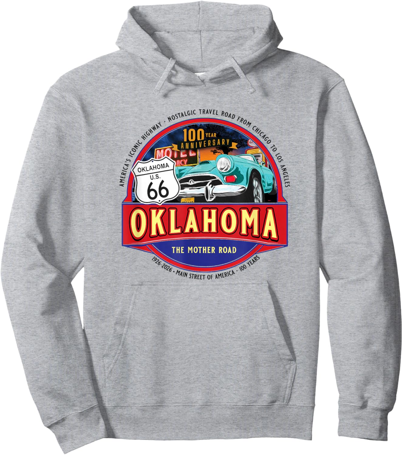 100 Years Oklahoma Iconic Highway 66 Souvenir Hoodie - Hoodie | Ash
