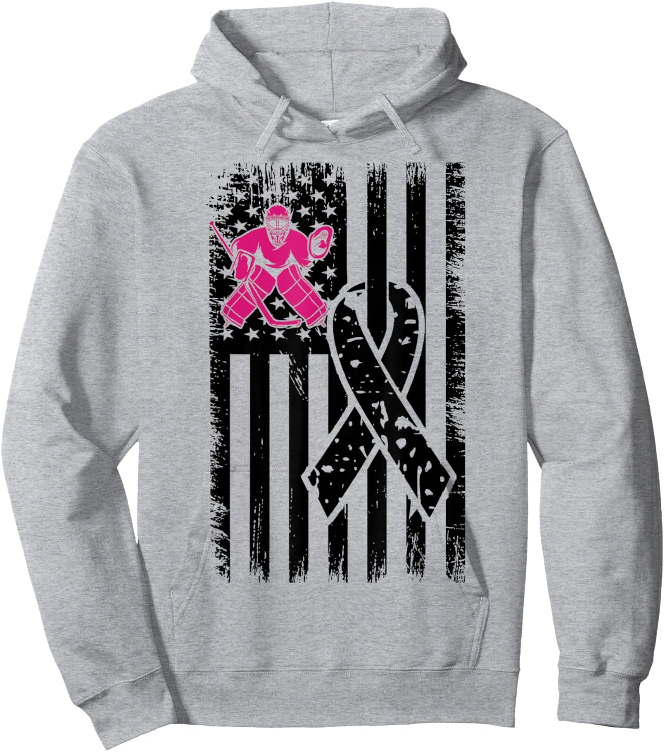 Hockey Pink Ribbon Breast Cancer Awareness Sport Lover Hoodie - Hoodie | Ash