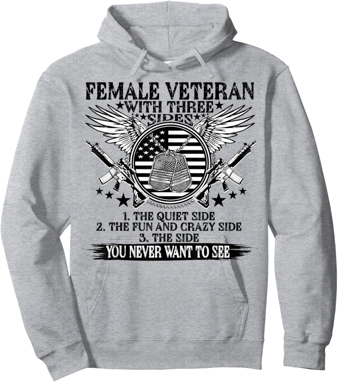 Funny Female Veteran Day Three Sides Patriotic US Flag Women Hoodie - Hoodie | Ash