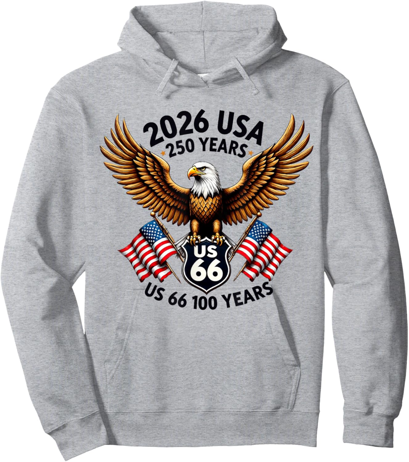 USA 250 Anniversary Eagle US Highway 66 Route Mother Road Hoodie - Hoodie | Ash