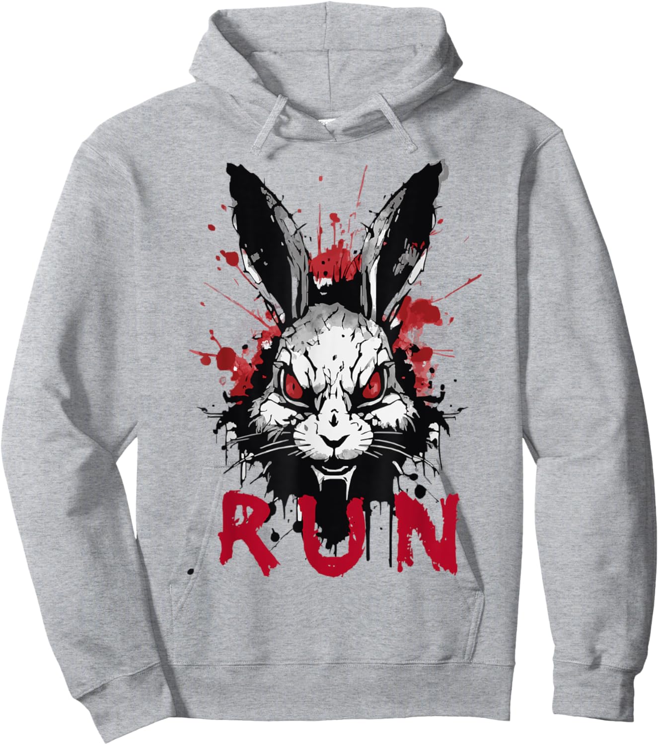 Run Rabbit, Evil Bunny Artwork, Modern Vintage Grunge Anime Hoodie - Hoodie | Ash