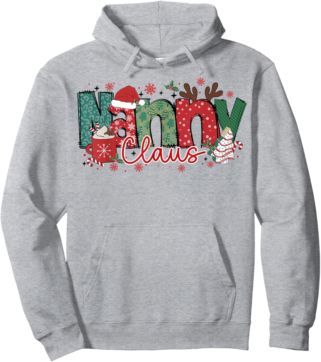 Nanny Claus Christmas Pajama Santa Claus Family Matching Hoodie - Hoodie | Ash