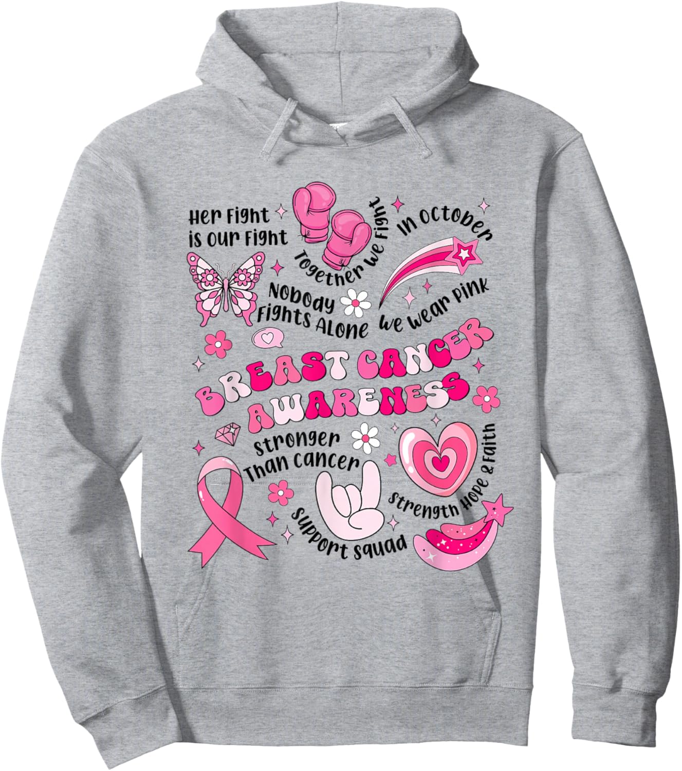 Breast Cancer Awareness Pink Ribbon Boxing Gloves Butterfly Hoodie - Hoodie | Ash