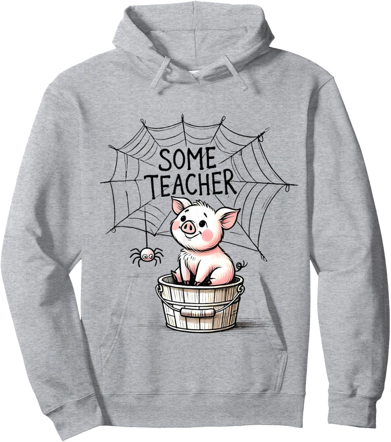 Some Teacher SpiderWeb Funny Pig Reading Books Lovers Hoodie - Hoodie | Ash