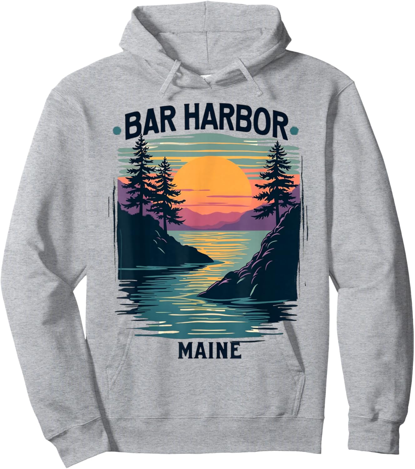 Bar Harbor Maine Vintage Sunset Scenic Hoodie - Hoodie | Ash